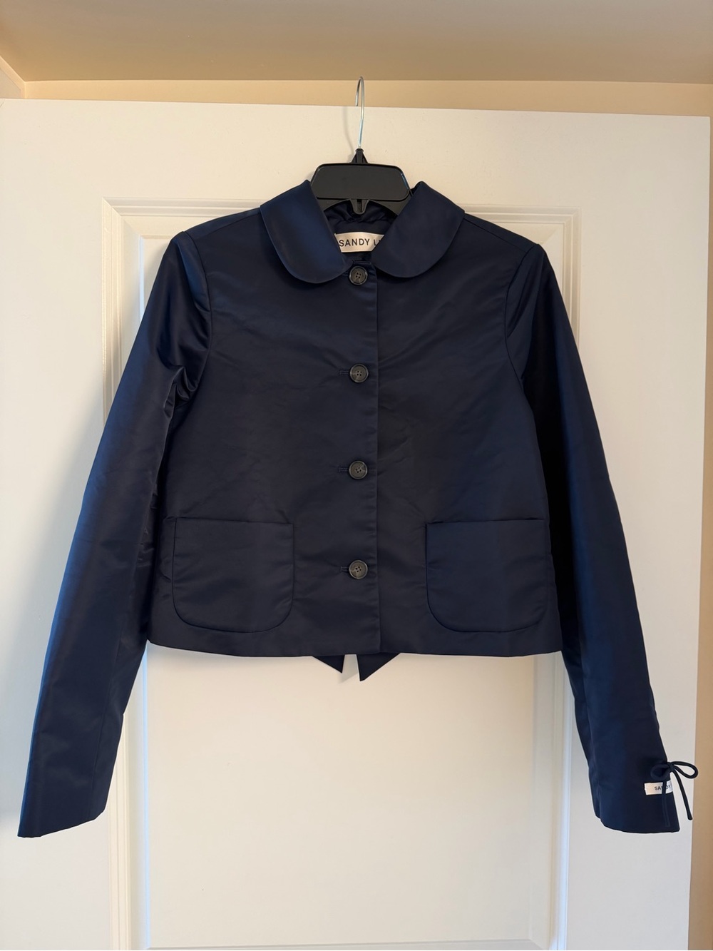 Sandy Liang Navy Rounded-Collar Cropped Jacket
